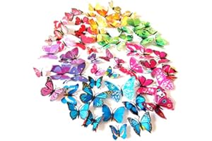 PENGCHENG SHISI 84Pcs Mixed 3D Butterfly Series Wall Decoration/Fridge Magnet/Butterfly Sticker - 72 Count, Multicolored, Plastic