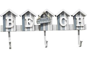 Keyhomestore- Appendino a 3 Ganci da Parete e Muro, Realizzato in Legno Intagliato, Stile Mare, Color Bianco e Azzurro, Larghezza 40 cm - Altezza 25 cm. Ideale Come Decorazione per Interni.