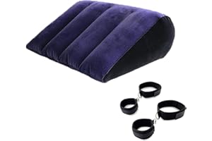 Quintrost Sex Almohada para Parejas con Correa de Esclavitud, Almohada Inflable Multifuncional para Mujer y Hombre Jugetes Sexuales, Portátil Cojín Triangularde Viaje, Sexo Postural Auxiliar (Azul)