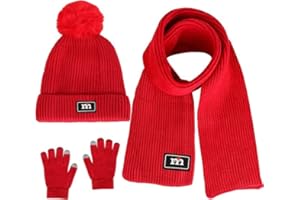SWYGOO Kinder Bobbie Mütze Schal und Touchscreen-Handschuhe Set, Premium Core Spinngarn Strickwolle Winter Thermik Zubehör Set 3 in 1 für Jungen und Mädchen 2-7 Jahre