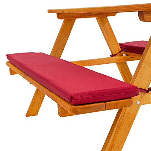 TecTake Kinderpicknickbank aus Holz mit 2 Polsterauflagen rot - 3
