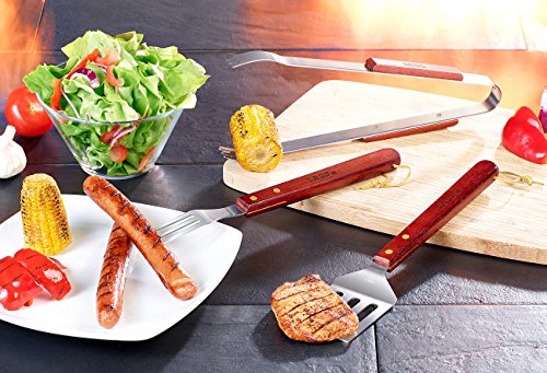 PEARL Grillbesteck 3-teilig aus Edelstahl mit Echtholz-Griffen - 2