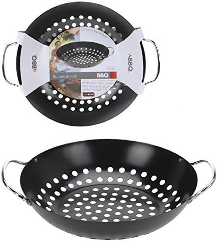 Black Non Stick 28cm Barbecue Wok Bbq Grilling Bowl Stir Fry Cooking Frying Grill Pan Chargrill Broiler