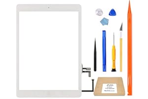 JPUNG Reemplazo de pantalla digitalizador para iPad Air de 1ª generación (blanco), para pantalla táctil A1474 A1475 A1476, con botón de inicio, kit completo de herramientas de reparación, soporte para