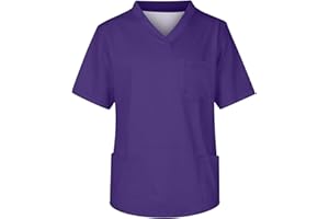 GENERIC Scrub Tops with 3 Pockets for Men UK Classic Casual Solid Color V Neck Medical Scrubs Shirt Loose Fit Short Sleeve Hospital Nursing Uniform Workwear