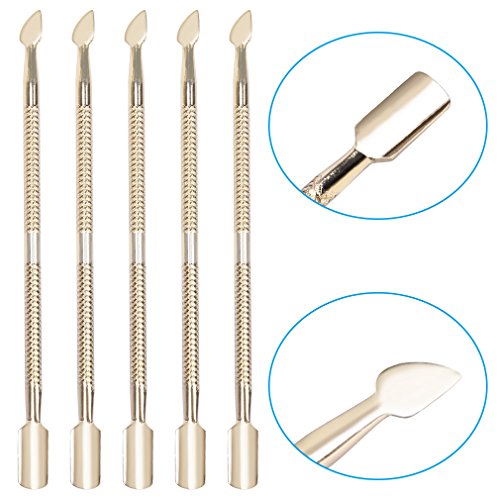 Elite99 Nail Perfection Steel Dual Pusher Cuticle Remover Stainless Steel Double End Manicure Pedicure Nails Cleaner Scraper Tool Gold 5PCS