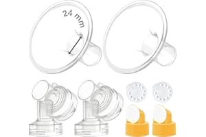 Maymom Brand - Protector de pecho de 2 piezas, 25 mm, 2 conectores de base con válvula y membrana para bombas de mama de Medela seleccionadas; escudo mediano, 24mm