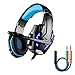 Produktbild multifun G9000 Gaming Headset für PS4 3,5mm Stereo Gaming Kopfhörer PC mit LED Licht Mikrofon In-line Lautstärkeregler für Playstation 4 PC Tablet Smartphone, Schwarz und Blau mit Verpackung