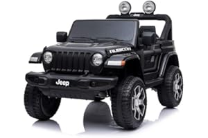 TECNOBIKE SHOP - VENDITA ACCESSORI GIOCATTOLI Auto Macchina Elettrica per Bambini Jeep Fiat Wrangler Rubicon 12V Telecomando 2 Posti Sedile in Pelle Mp3 Luci e Suoni (Nero)