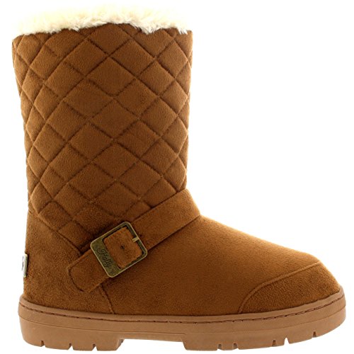 Mujer Una Hebilla Acolchada Corto Clásico Impermeable Invierno Nieve Rain Botas - Marrón Claro - 40