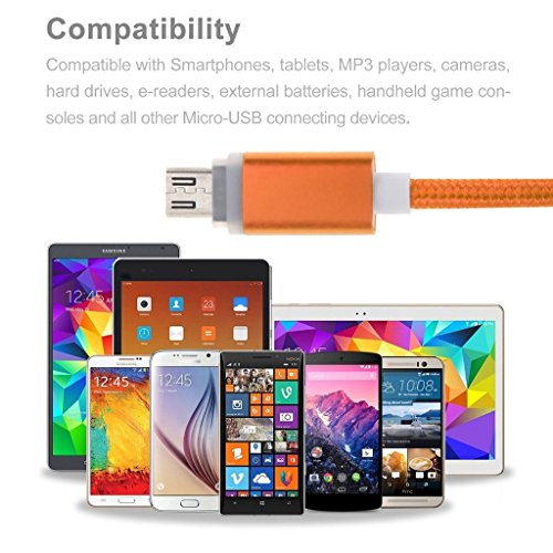 iMusi Micro USB Kabel für Android Smartphone mit LED High Speed [Syncwire & Ladekabel] – Lebenslange Garantieserie – für Samsung Galaxy, HTC, Huawei, Sony, Nexus, Nokia, Kindle und mehr Orange - 6