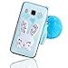 Produktbild Sunroyal Lovely Ultra Thin Faltbare Cartoon Funny Smile Bunny Glitzer Bling Diamant Rabbit Ear Schutzhülle Transparent Bumper Zurück Zubehör Set Silikon Gel Hülle Rückseite für Samsung Galaxy J5 2016 mit Standfunktion Schale Handy Tasche Case, Blue Blau Muster Design Hülle Handy Cover Etui