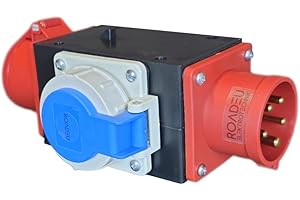 RoadEu - Distributore di corrente con uscite CEE e Schuko, 16A, 5P - Distributore portatile IP44-5 pin spina CEE e presa di alimentazione