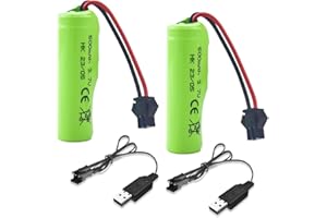 Dhqkqg 2 Stück 500mAh 3.7V RC Akku, Wiederaufladbare Lithium-Batterien mit UBS Ladekabel SM-2P Stecker, Universal Li-Ion Battery Compatible Für RC Fahrzeuge, Boote, Panzer, Auto, Roboter, Stunt Car