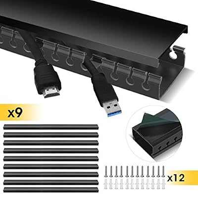 Stageek Conduit de Câbles, Stageek Conduit de Câbles PVC auto-adhésif, Panneau de gestion de câbles, Guide-câbles avec conduit encoché, Organisateur pour câbles, 39cm x 4cm x 2cm, longueur 3,5m, 9x39cm, Noir
