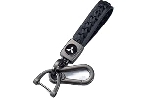 Wasben Black Color Car Logo Keychain Leather Braided Weave Key Lanyard Key Ring Car Accessories (fit mitsubishi)
