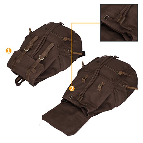 Fafada Rucksack Canvas Vintage Damen M  dchen Leder Retro Laptop backpack Schulrucksack Daypack f  r Campus Studenten und Outdoor Reisen Wandern Kaffe