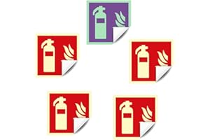 notlok Safety Work - 5x Cartel Extintor [ 10 x 10 cm ] | Autoadhesivo de señal fotoluminiscente - fácil instalación | Cartel Extintor Homologado 2024, Señal Extintor Homologada