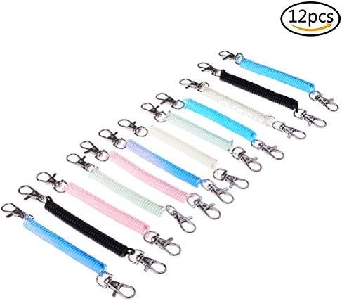 YIXUAN 12 Pieces 6.3 Inch/ 16 cm Spiral Spring Keyring Stretchy Spiral Retractable Keychain with Metal Belt Clip