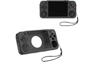 HESUPY Coque de protection en silicone pour console de jeu portable ANBERNIC RG35XX H rétro, coque souple de protection anti-chocs et anti-chute avec cordon (noir)