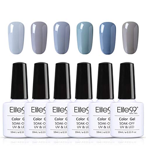 Elite99 Esmalte de Uñas, Esmaltes Semipermenentes para Uñas, 6pcs Kit de Uñas de Gel, Soak off Pintauñas de Colores para Manicura 10ml - Gris 009