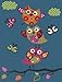 Kids Carpet Cute Owls Modern Children Rug in Blue Turquoise Orange Cream Green, Size:80x150 cm