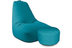 rucomfy Beanbags Large Indoor/Outdoor Bean Bag Chair, Home & Garden Recliner Seat, Durable & Water Resistant 97 x 82 x 80cm (Turquoise, With Footstool)