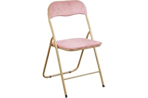 Marvin Sedia Pieghevole Imbottita in Velluto Velvet da Interno Ufficio Casa Resistenti Ferro Leggere Colorate Comode con Schienale Salvaspazio Portatile (Rosa/Oro)