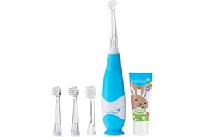 brush-baby El juego de cepillos de dientes eléctricos Blue BabySonic incluye 4 cabezales de cepillo y 1 batería AAA (juego azul)