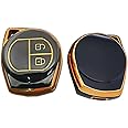 AUTOFRILL TPU Car Key Cover for Maruti Suzuki Baleno, Grand Vitara, XL6, Swift, Brezza, Ertiga, Dzire, Celerio, Ciaz, SX4, Ignis, Alto, S Presso, S Cross, Fronx 2 Button Key Cover (Black-Gold)