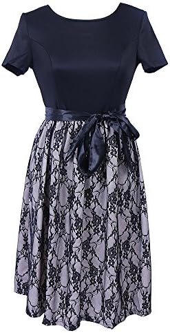 Women'S Dress Skirt Retro Lace Stitching Big Dress Dress With Belt Summer Autumn Polyester Fiber Spandex , black , l