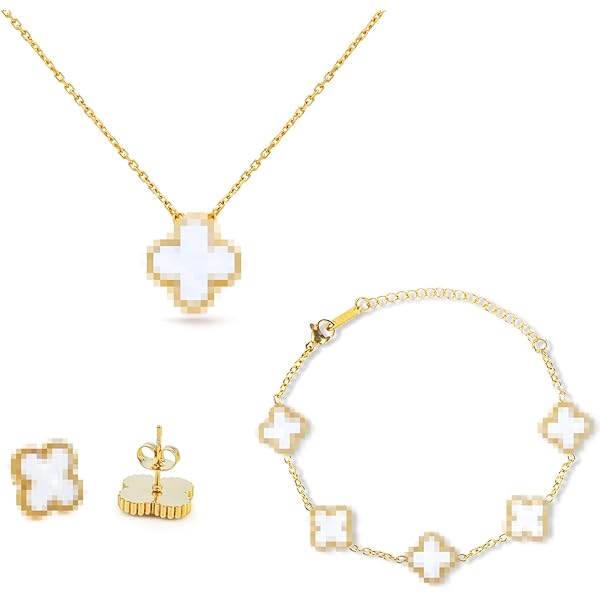 SolWonder Kleeblatt Schmuck Set - 18K Vergoldet Halskette Armband Ohrstecker