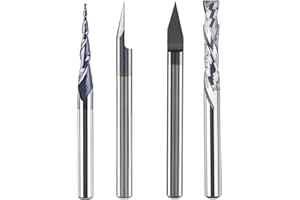 SpeTool Juego de 4 fresas de 1/8 pulgadas (3,175 mm), vástago de metal duro completo VHM CNC, fresa para madera, fresadora en V, fresa para madera