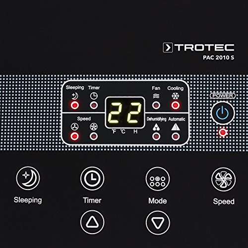 TROTEC Lokales mobiles Klimagerät Klimaanlage PAC 2010 S mit 2,0 kW / 7.000 Btu (EEK:A) 3-in-1-Klimagerät: Kühlung, Ventilation, Entfeuchtung / Inkl. Timer-Funktion, Fernbedienung, Luftreinigungsfunktion, einstellbare Luftausblasrichtung uvm. - 2