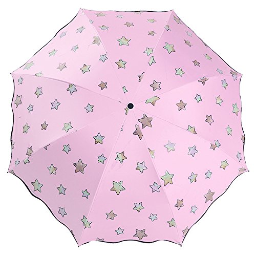 Preisvergleich Produktbild Ai-life Farbwechsel Regenschirm, Regenschirm Sky Stern Schirm Taschenschirm, Faltbar Kompakt Vinyl Sonnenschirm UV-Schutz Winddicht Regenschirm, die Farbe Wechseln bei Nässe Windfest, Kompakte Design, 8 Verstärkten Rippen, in Sterne-Form