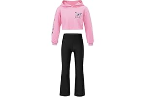 Nyeemya Kinder Mädchen Kleidung Set Schmetterling Sweatshirt Kapuzenpullover Hoodie High Waist Schlaghose Ausgestellten Hosen Frühling Herbst Outfit