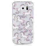 Ecoway TPU Funda Funda para Samsung Galaxy S6 , Ultra Delgado Carcasa Antideslizante Suave Parachoques Resistente a los arañazos Contraportada Funda de silicona pintado Transparente Parachoques Carcasa Funda Bumper - caballo blanco