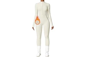 OEAK Mono deportivo largo ajustado para mujer, de manga larga, cuello alto, con cremallera, forro polar, sin costuras, de una pieza