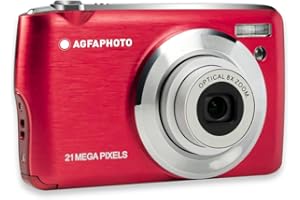 AGFAPHOTO AGFA PHOTO Realishot DC8200 - Kompaktowy aparat cyfrowy (18MP, wideo Full HD, 2,7-calowy ekran LCD, 8-krotny zoom optyczny, bateria litowa i karta SD 16GB) - czerwony