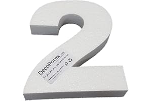 DecoPorex Numéro 2 en polystyrène expansé de 20 cm de Hauteur pour décorations, travaux manuels, Anniversaires et événements.