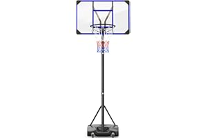 GROWAYSTORY Basketball Hoop Outdoor with Stand, 147-260 cm Height Adjustable, 82x53 cm Shatter-Proof Backboard, Enlarged Base and Wheels, Indoor and Outdoor Use