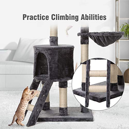 Petonaut-Arbre--Chat-Griffoir-pour-Chat-Poteau-Arbre-a-Chat-Stable-Activit-pour-Chat-Hamac-dArbre-pour-Chat-Gris-fonc-148cm