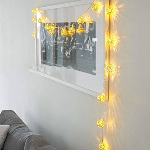 sunnymi 2.5m 20 Lampe Batterie Kugel Licht String/Warmweiß/Weihnachten WeddingXmas Party Dekor/Outdoor Fairy String Licht Lampe/Wunderbare Visuelle Effekte (Gold)
