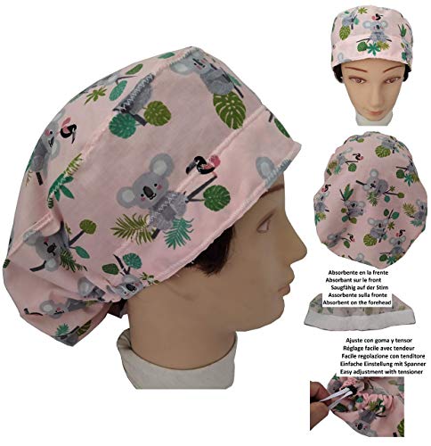 OP-Kappe KOALAS, Op-haube für langes Haar, Chirurgie, Zahnarzt, Tierarzt, Küche, Handtuch vorne, perfekte Passform und passt zu allen Haaren
