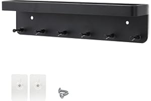 Flearitzo Schlüsselbrett - Schlüsselhalter - Schlüsselboard – Mit Ablage und 6 Haken modernes Schwarzes Schlüsselregal für Wandmontage ohne Bohren ideal für Eingangsbereich Flur Küche