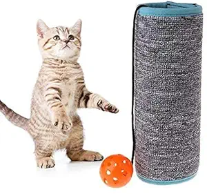 Wiggly Wag Cat Kitten Scratcher Post/Claws Mat, Cat Scratching Pad with Bells Interactive Toy (Grey)