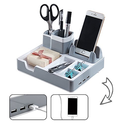 monsiter escritorio de escritorio de muelle de soporte de escritorio de Stand Espacio de unidad de Cargador, 3 puertos USB, color Weiß