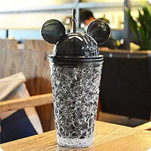 Whitecloud TRANSFORMING HOMES Plastic Icecream Cup with Straw, Black, 450ml, Pack of 1