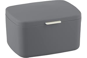 WENKO Caja de baño con tapa Barcelona antracita - Cesta de almacenaje, cesta para el baño con tapa, absolutamente irrompible, Plástico (TPE), 19.5 x 11 x 16 cm, Antracita