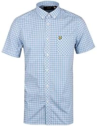 Hombre Lyle & Scott Micro De Cuadros Caribe Mar Camisa Manga Corta
